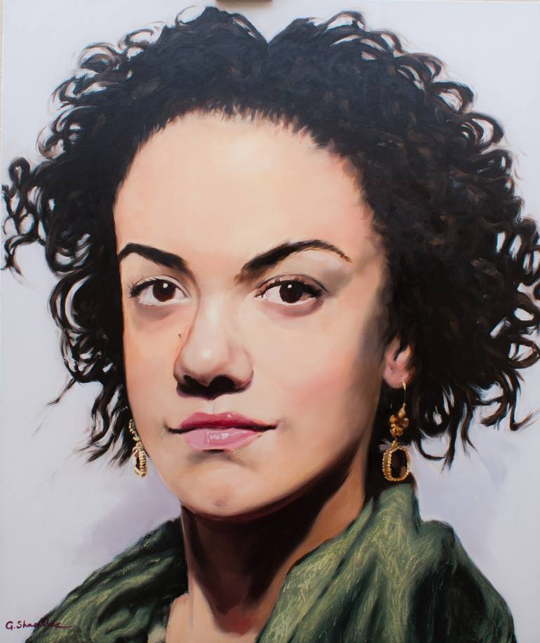 770x916 Saatchi Art Girl With Curly Hair Painting By Giorgi Shanidze - Curly Hair Painting