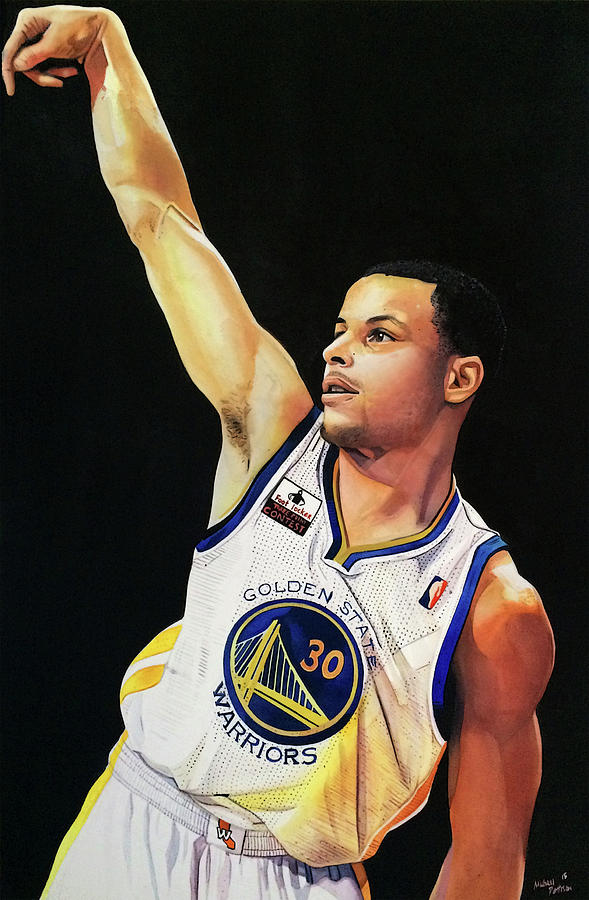 589x900 Stephen Curry Gold State Warriors Painting By Michael Pattison - Curry Painting