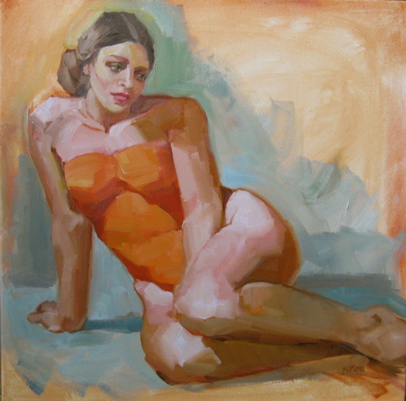 818x808 Girl In Orange, Figurative Oil Painting, Figure Painting - Curvy Woman Painting