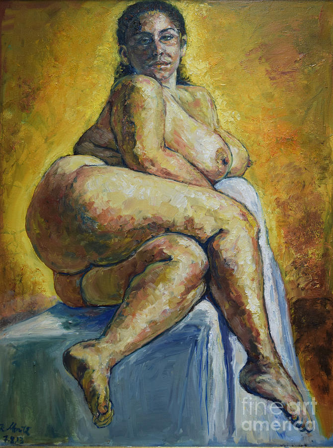 670x900 Big Woman Painting By Raija Merila - Curvy Woman Painting