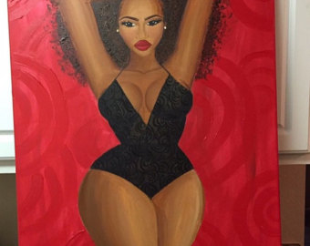 340x270 Black Woman African American Art Black Art Print - Curvy Woman Painting