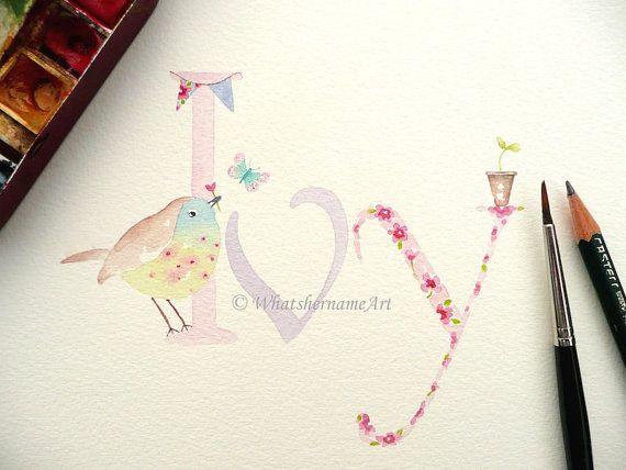 570x428 Girl's Name Art In Watercolour, Custom Name Painting, Baby Name - Custom Name Painting