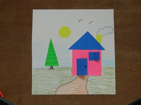 480x360 House Scenery Cut And Paste Activity - Cut And Paste Painting
