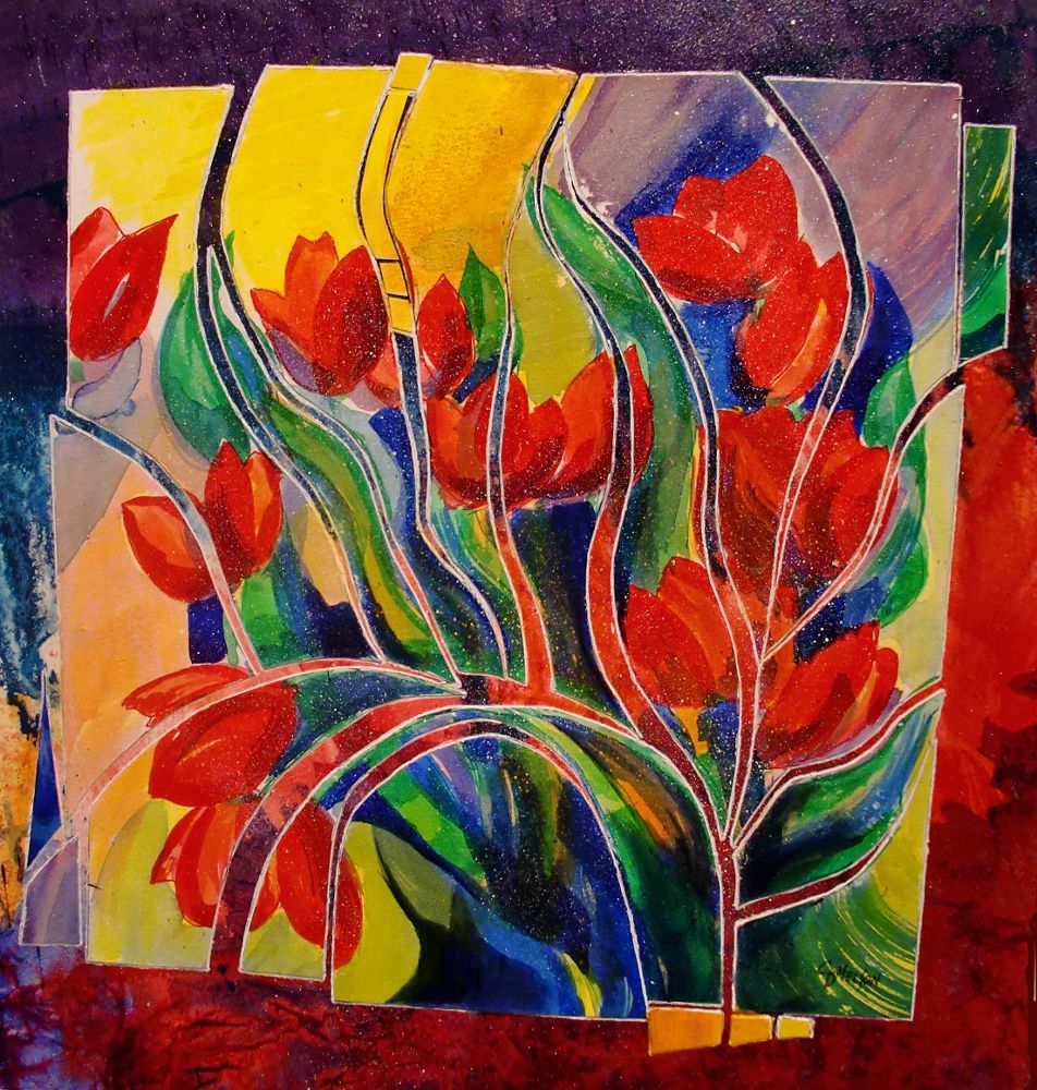 952x1000 Tulip Fiesta By Carol Nelson Cure For Boring Flower Painting - Cut And Paste Painting
