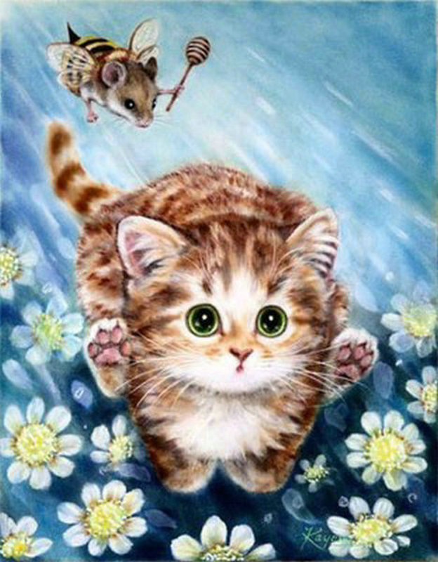 624x800 5d Diy Diamond Painting Cute Animal Cat Mosaic Embroidery Round - Cute Animal Painting