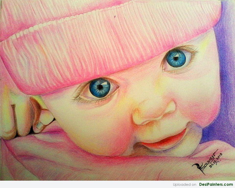 960x770 Pencil Colors Painting Of Cute Baby - Cute Baby Painting