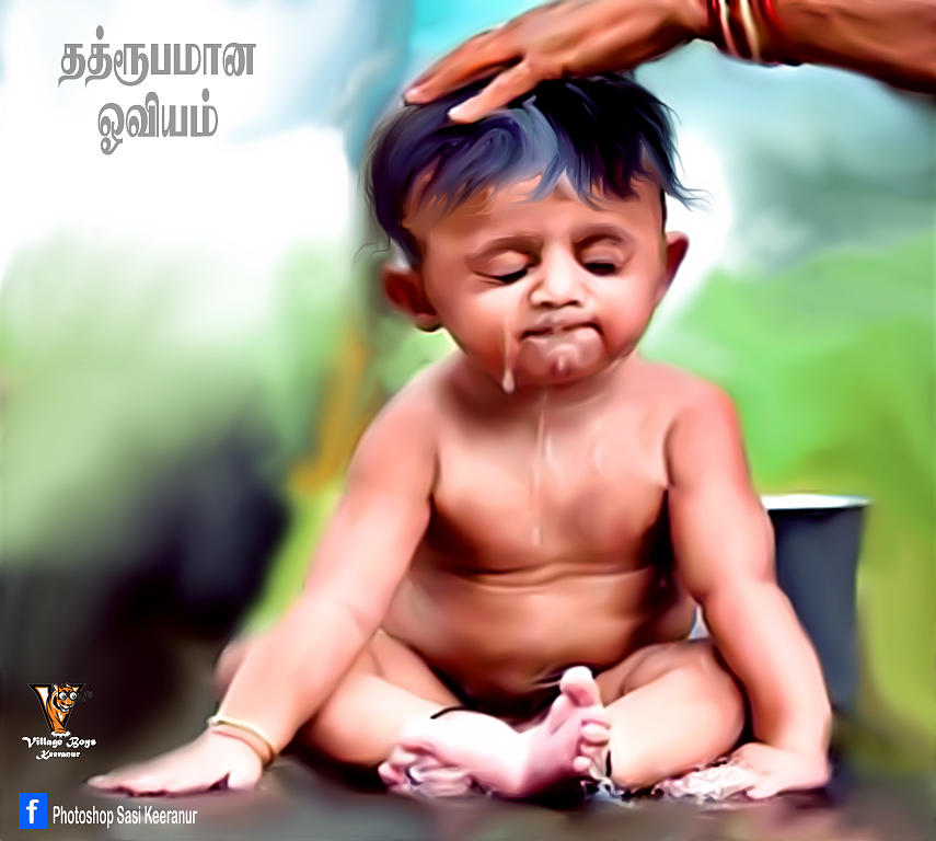 855x768 Cute Baby Bath Painting By Photoshop Sasi - Cute Baby Painting