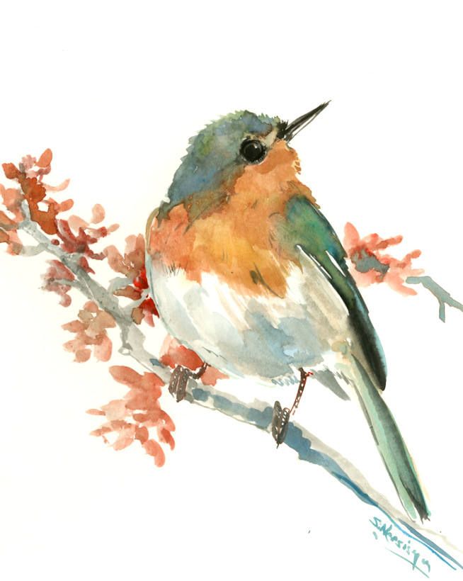654x820 European Robin Artwork, Original, One Of A Kind Watercolor - Cute Bird Painting