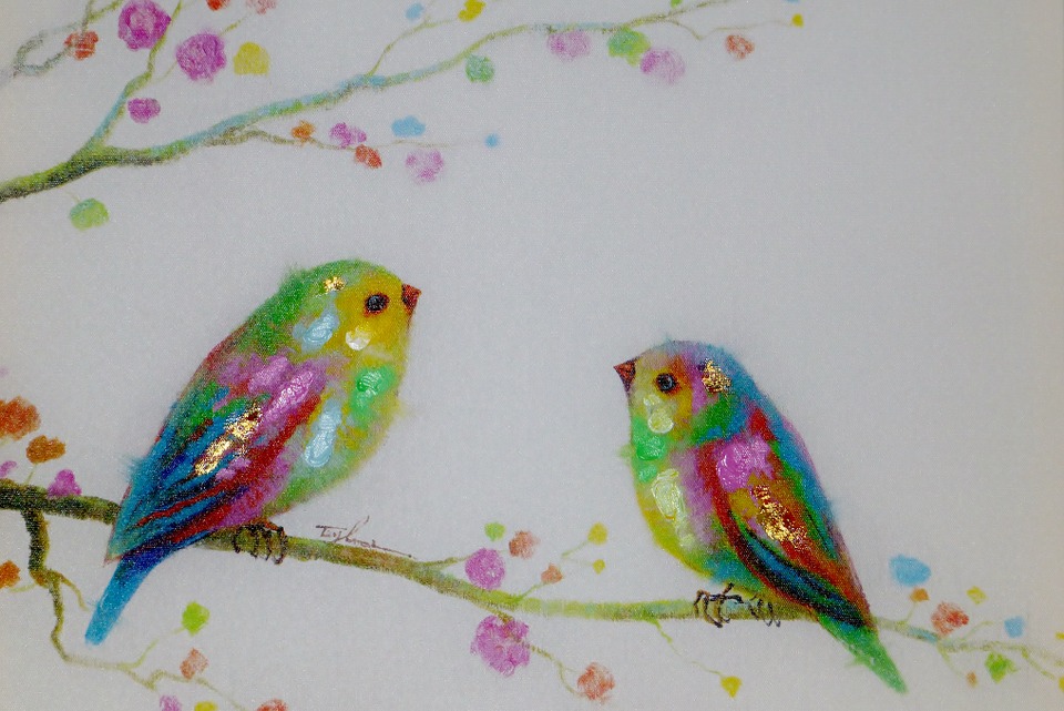 960x641 Free Photo Painting Canvas Tender Colorful Cute Birds Image - Cute Bird Painting