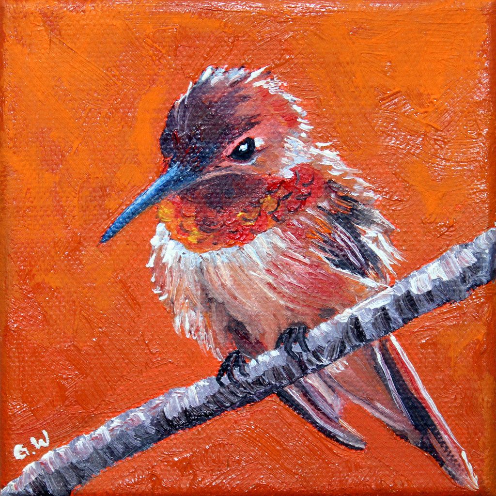 1024x1024 Hummingbird Painting, Oil Painting, Daily Painting, Bird Painting - Cute Bird Painting