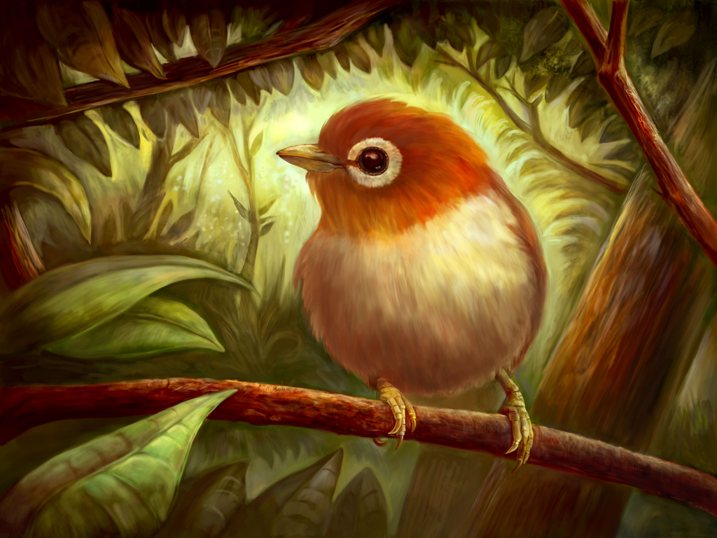 1024x768 A Cute Bird Wishes To Fly Away By Alinemendes - Cute Bird Painting