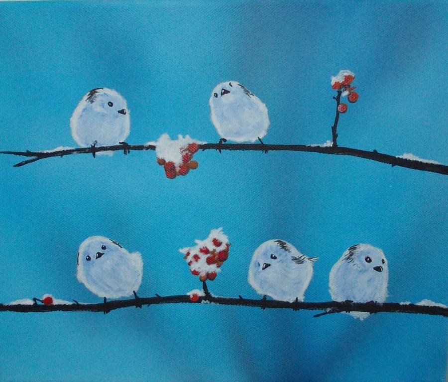 900x767 Cute Birds Painting By Cactus Boy - Cute Bird Painting