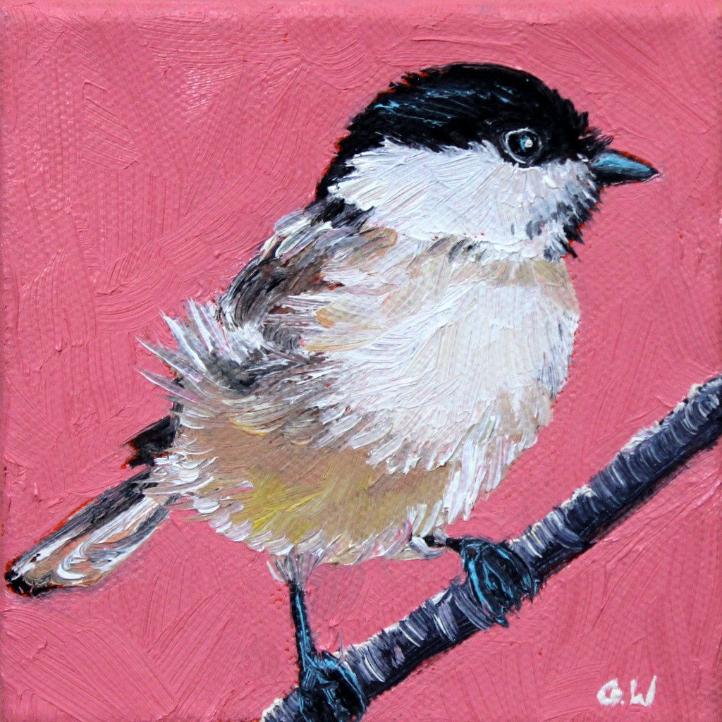 1024x1024 Bird Painting, Original Oil Painting, Daily Painting, Chickadee - Cute Bird Painting