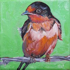 236x235 Bird Painting, Original Painting, Bird, Blue Bird, Green, Cute - Cute Bird Painting