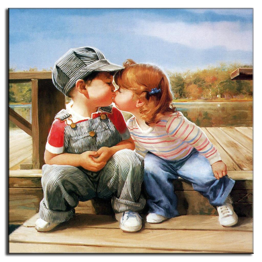 1024x1024 Wall Art Top Home Decoration A Cute Kiss Mediterranean Style - Cute Boy Painting