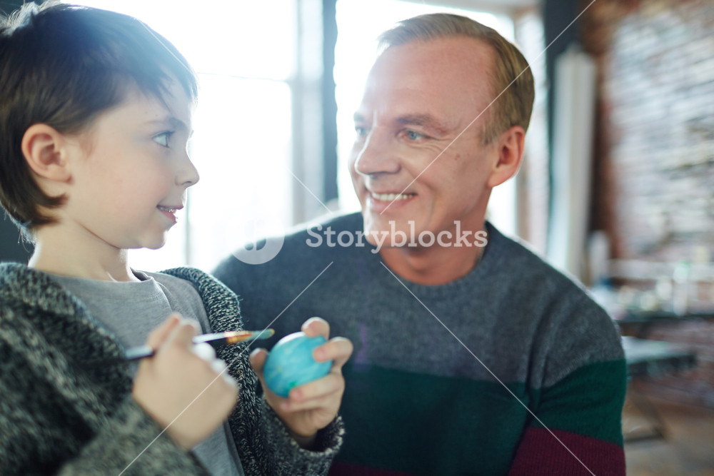 1000x667 Cute Boy Painting Easter Egg And Talking To His Father Royalty - Cute Boy Painting