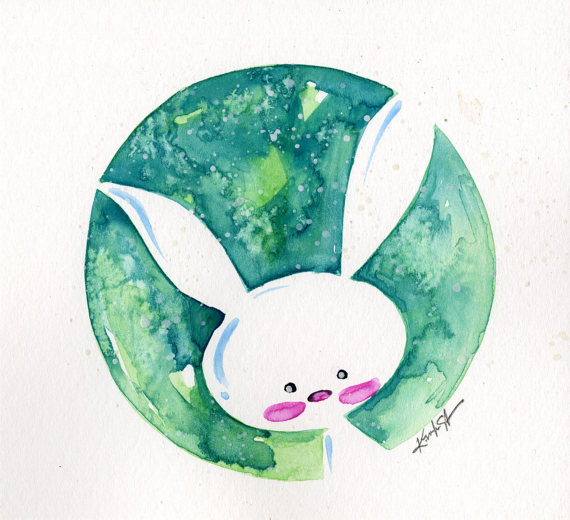 570x520 Cute Bunny Painting, Rabbit, Flowers, Watercolor Art, Rabbit - Cute Bunny Painting