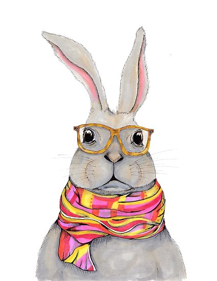 425x550 Hipster Bunny - Cute Bunny Painting
