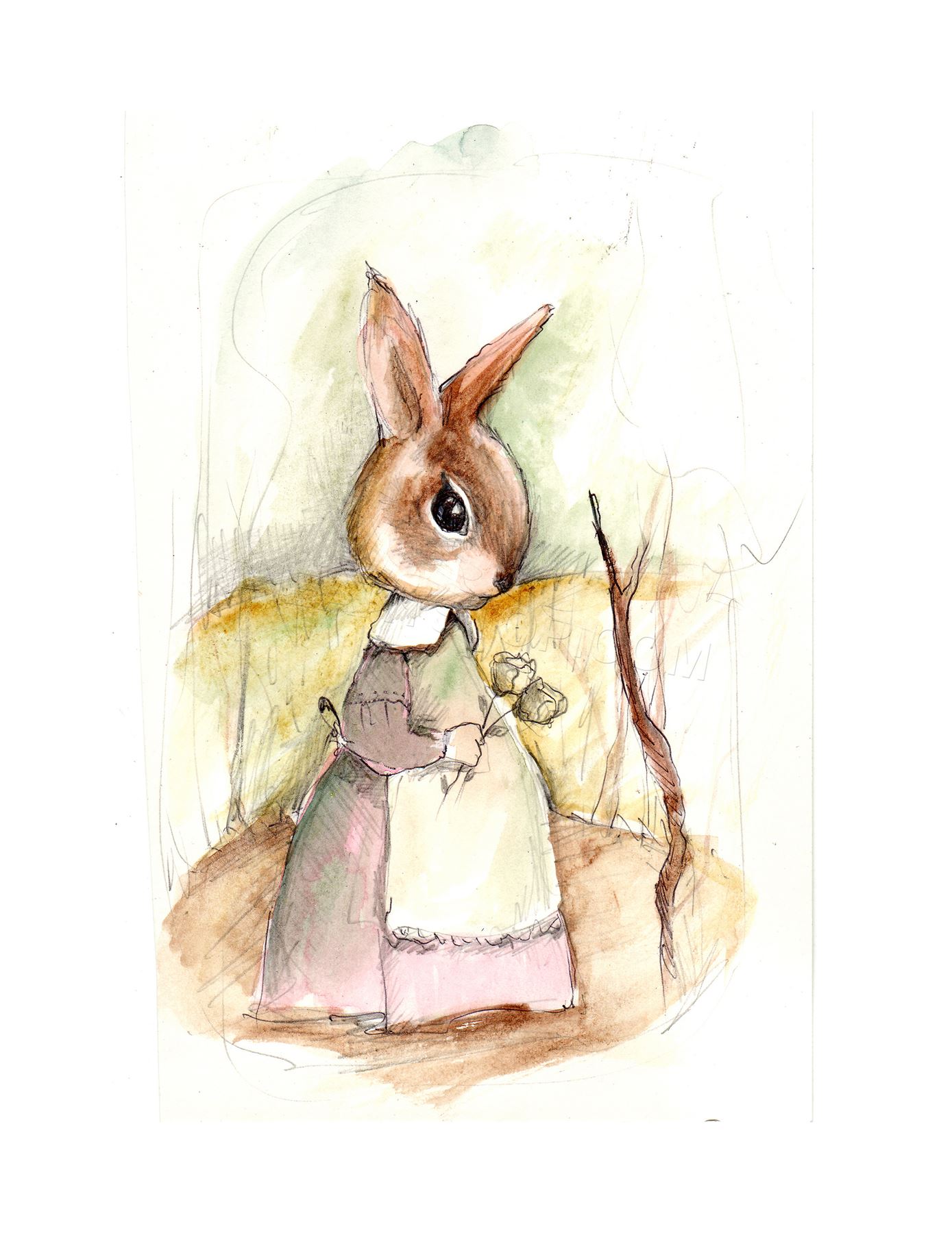 1354x1800 Kids Painting Children Lily Rabbit Cute Bunny Framed Print - Cute Bunny Painting
