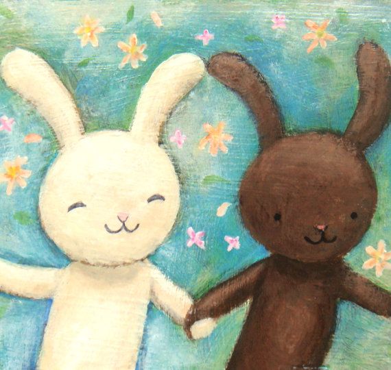 570x540 Original Painting Bunny Rabbit Love Illustration Woodland Wedding - Cute Bunny Painting