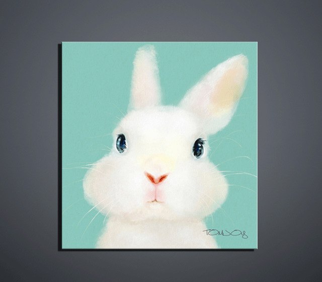 640x560 Poster Wall Art Cute Cartoon Animals Modern Bunny Hand Painted - Cute Bunny Painting
