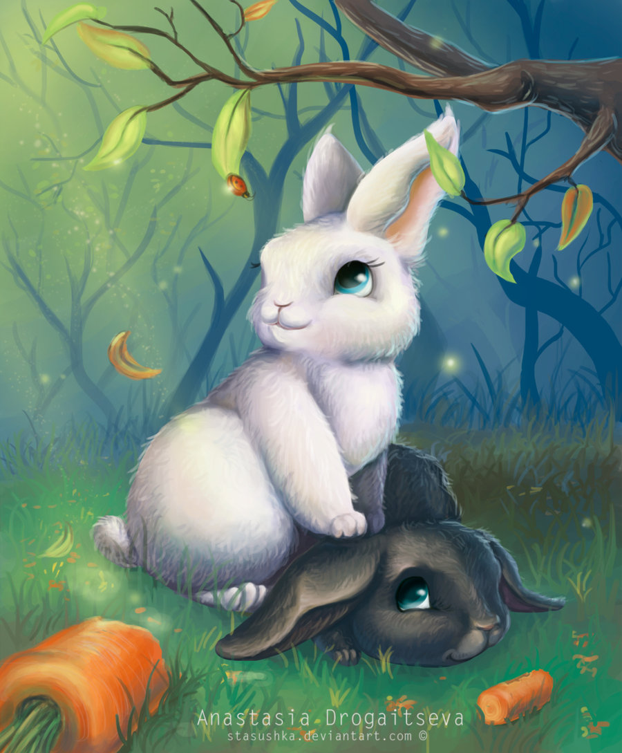 900x1089 Bunnies Cute And Big Eared By Stasushka - Cute Bunny Painting