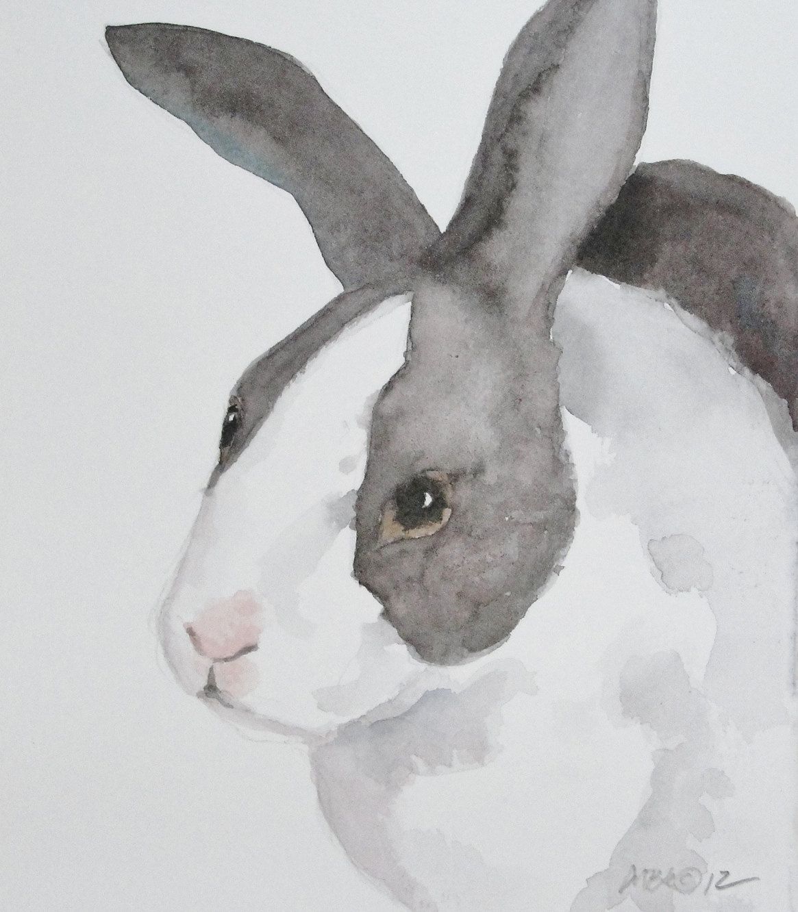 1165x1332 Bunny Rabbit Watercolor Painting, Bunny Art, Rabbit Art, Black - Cute Bunny Painting
