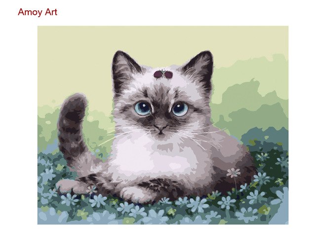640x503 Frameless Diy Picture On Wall Acrylic Painting By Numbers Cute Cat - Cute Cat Painting