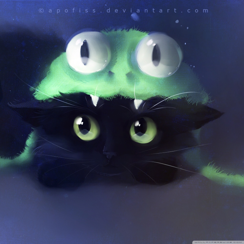 1024x1024 Frog Cat Painting 4k Hd Desktop Wallpaper For 4k Ultra Hd Tv - Cute Cat Painting