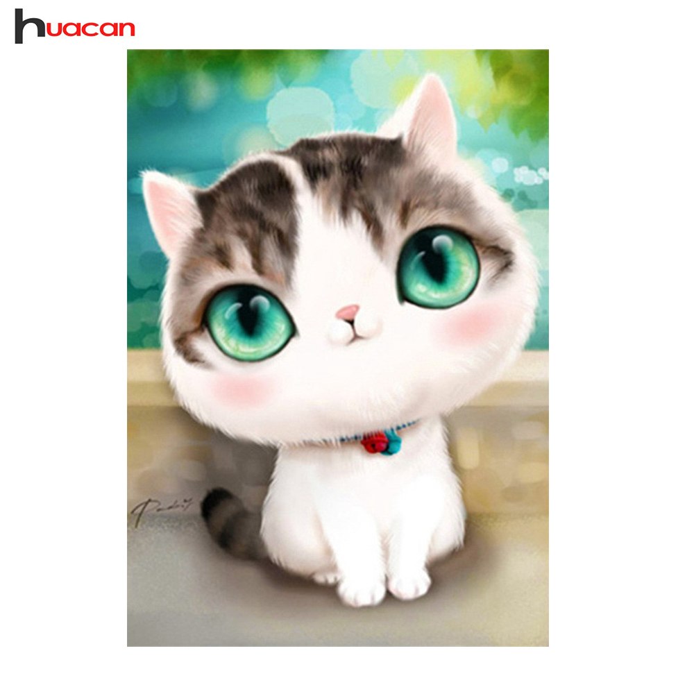 1000x1000 Huacan Diamond Painting Cute Cat Needle Gift Wall Stickers Full - Cute Cat Painting