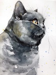 225x300 Original Watercolor Painting, Cute Cat , Handmade Watercolor - Cute Cat Painting