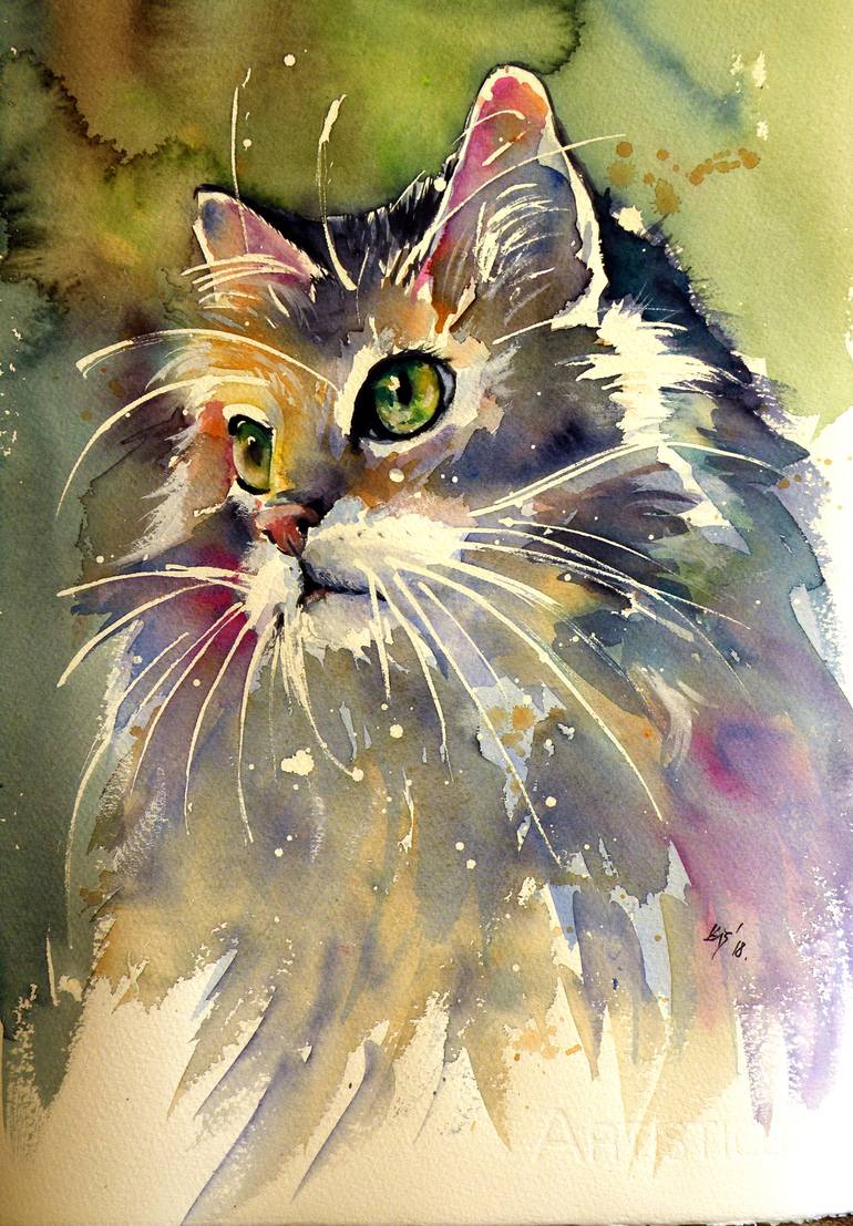 770x1107 Saatchi Art Cute Cat Painting By Kovacs Anna Brigitta - Cute Cat Painting
