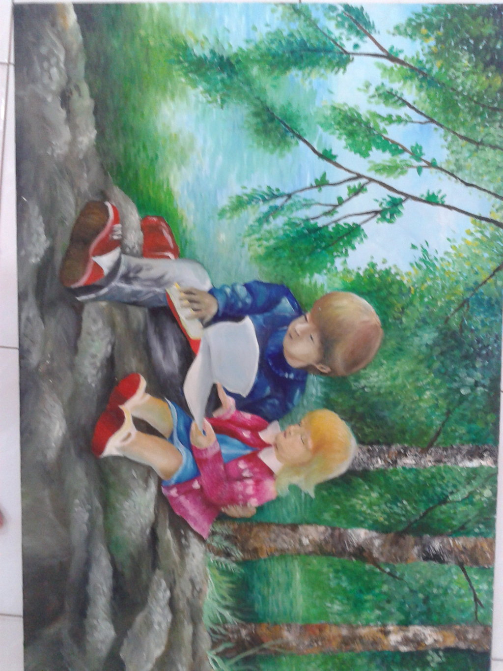 1024x1365 Little Couple ( Oil Painting ) By Venuslim94 - Cute Couple Painting