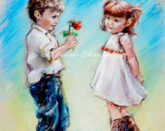 340x270 Personalized Print Beach Art Couple Write Your Love Note - Cute Couple Painting