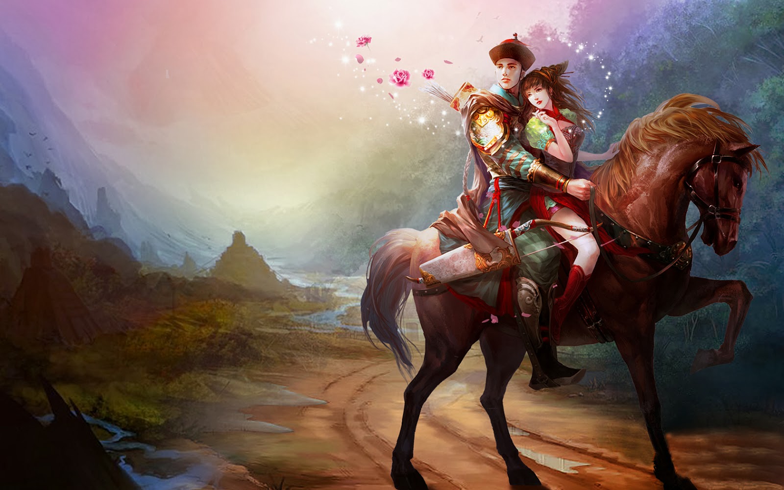 1600x1000 Romantic Lovers Paintings Digital Art Cg Pictures Free Download - Cute Couple Painting