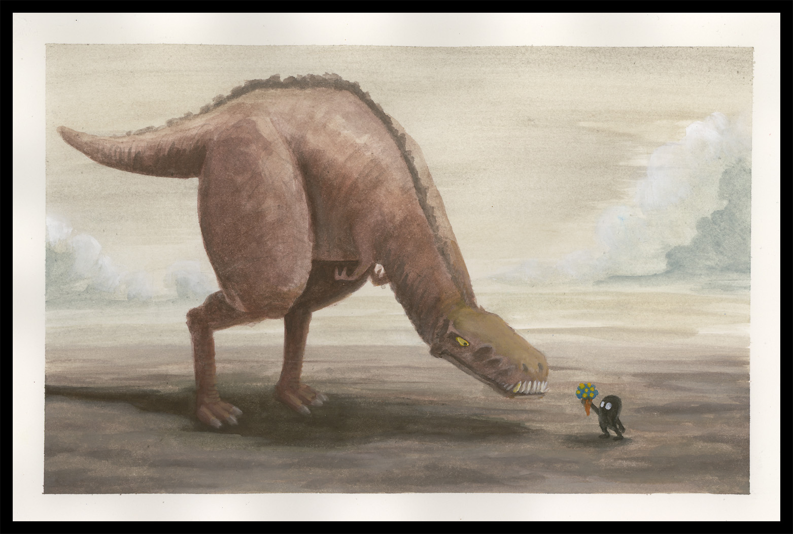 1563x1052 Tim Probert Loney Ghost Meets A Dinosaur - Cute Dinosaur Painting