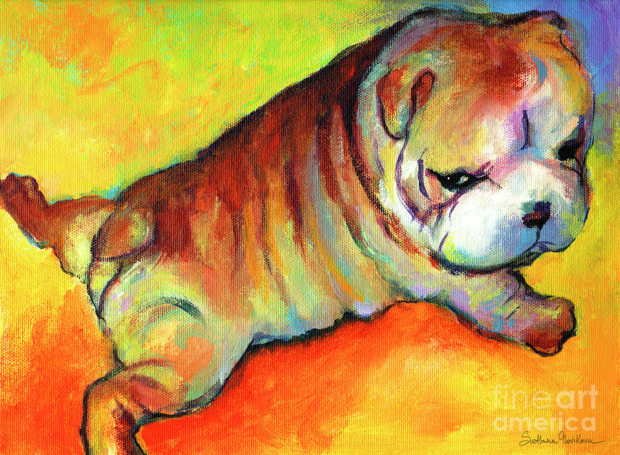 900x660 Cute English Bulldog Puppy Dog Painting Painting By Svetlana Novikova - Cute Dog Painting