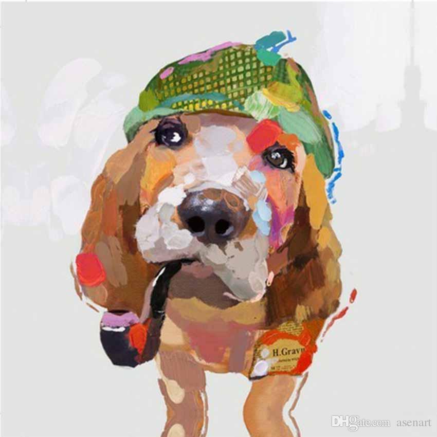 850x850 2018 Cute Dog 100% Hand Painted Oil Painting On Canvas Mural Art - Cute Dog Painting