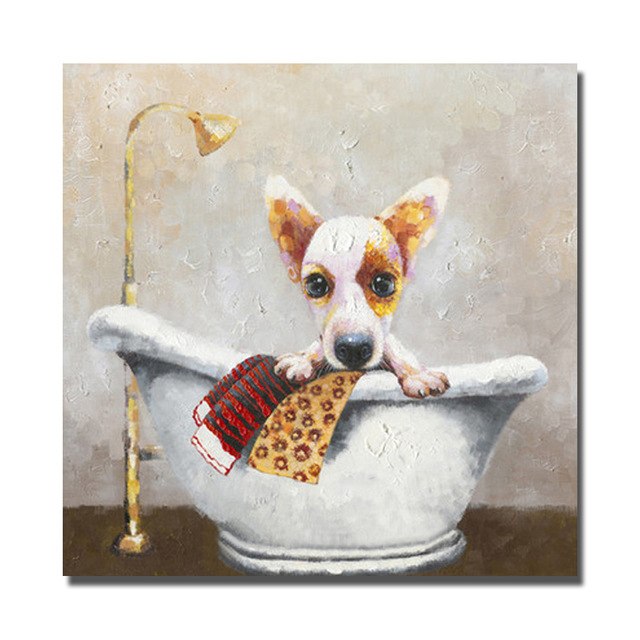 640x640 Modern Cute Dog In The Bathtub No Framed Or With Framed Modern - Cute Dog Painting