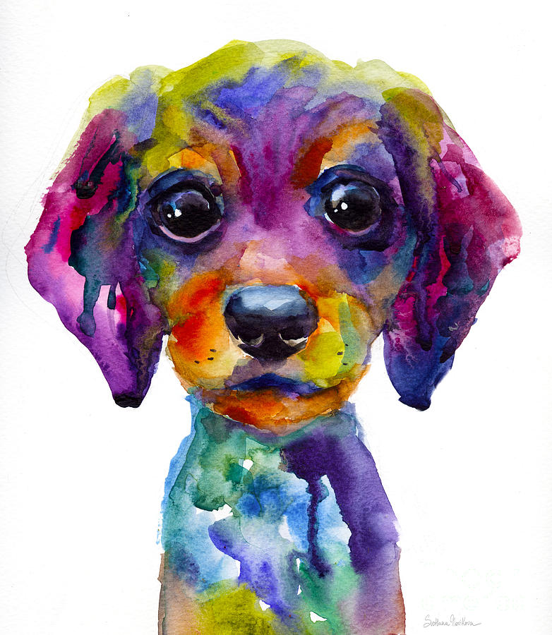 782x900 Colorful Whimsical Daschund Dog Puppy Art Painting By Svetlana - Cute Dog Painting