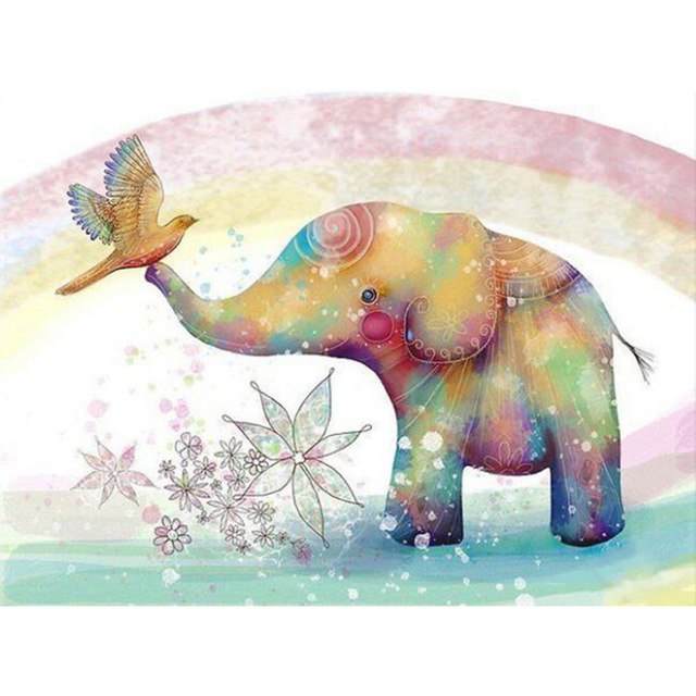 640x640 Diamond Painting Cute Elephant Picture Lovely Style Squareround - Cute Elephant Painting