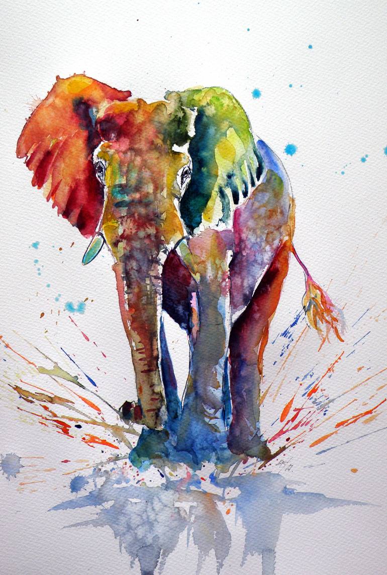 770x1144 Saatchi Art Cute Colorful Elephant Painting By Kovacs Anna Brigitta - Cute Elephant Painting