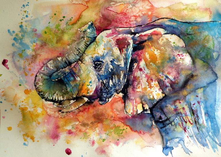 770x546 Saatchi Art Cute Elephant Painting By Kovacs Anna Brigitta - Cute Elephant Painting