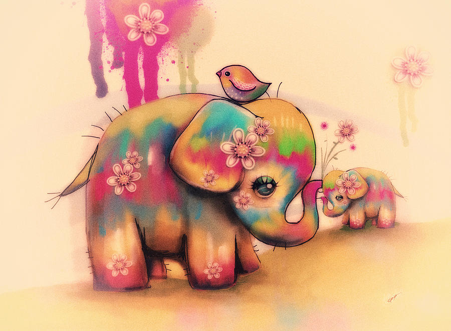 900x660 Vintage Tie Dye Elephants Painting By Karin Taylor - Cute Elephant Painting