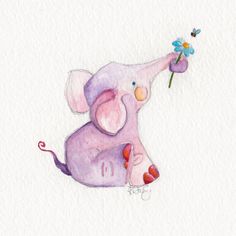 236x236 Watercolor Painting, Nursery Art, Original Painting, Elephant - Cute Elephant Painting