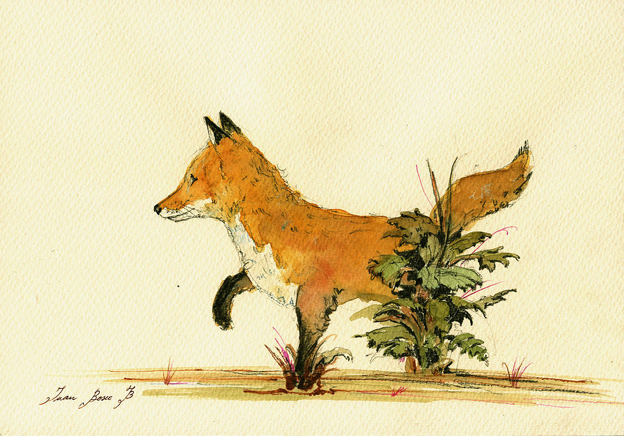 900x629 Cute Fox In The Forest Painting By Juan Bosco - Cute Fox Painting