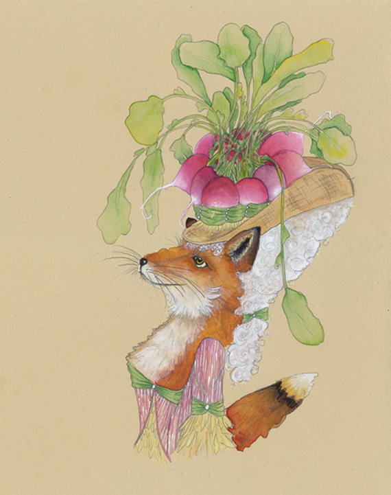 570x721 Cute Fox Print Fox Painting Fox Watercolor Woodland Animal Art - Cute Fox Painting