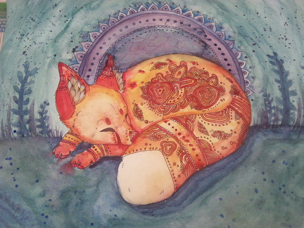 1024x768 Zentangle Fox By A Cute Username - Cute Fox Painting