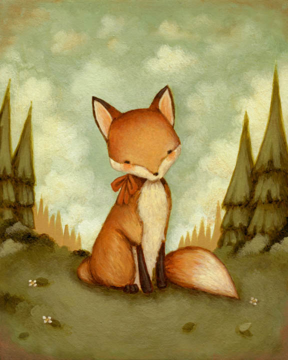 576x720 Children's Art Little Fox In The Woods Print 11x14 - Cute Fox Painting