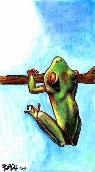 305x550 Frog Hanging On Branch (Punit Vaidya) - Cute Frog Painting